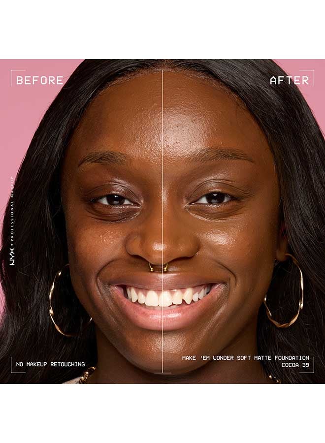 NYX PROFESSIONAL MAKEUP Make 'EM Wonder, 24H Soft Matte Foundation, Undetectable  Finish, Cocoa - Image 3